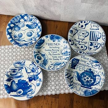 青い風景画の皿 5枚セット Amazon | FORTUNE WORLD 皿5枚セット カレー パスタ 絵違い